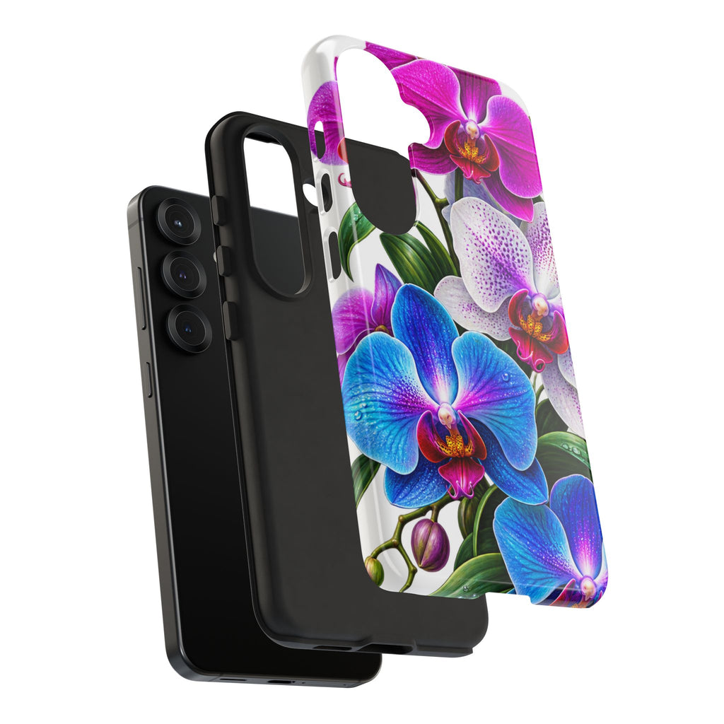 Orchid Floral Tough Phone Case – Vibrant Blue & Pink Orchid Protective Cover
