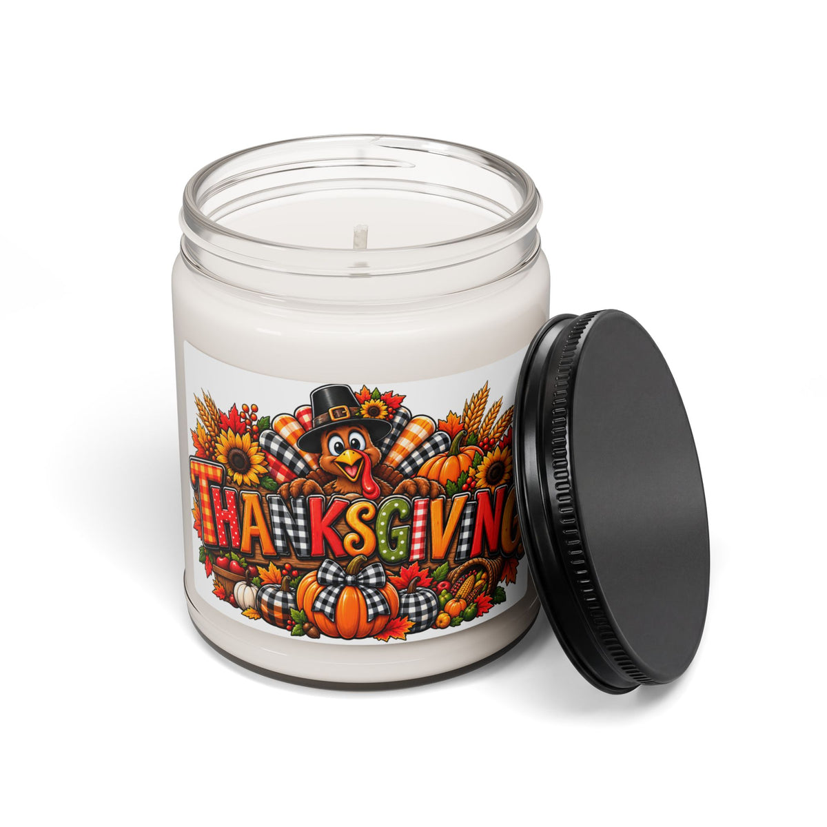 Thanksgiving Scented Soy Candle, 9oz – Autumn Pumpkin & Turkey Holiday Jar