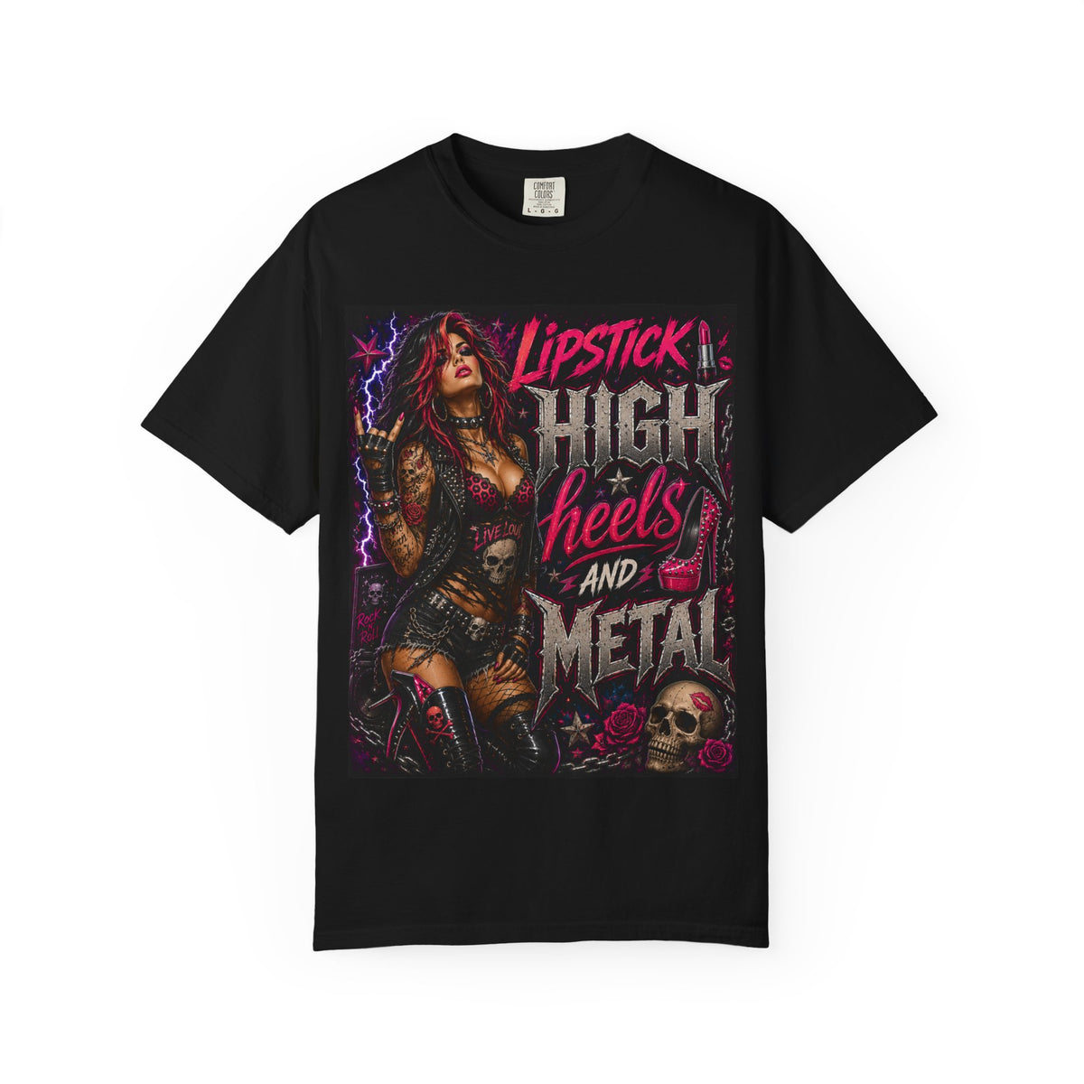 Lipstick High Heels and Metal T-shirt | Rock Skull Pinup