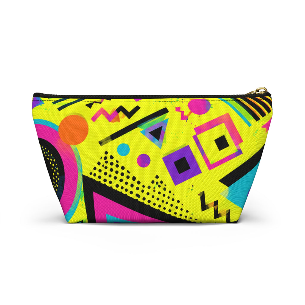 Retro 80s Neon Geometric Accessory Pouch — Bright Yellow T-Bottom Cosmetic Bag