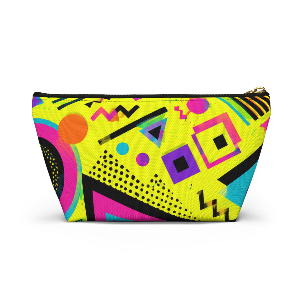 Retro 80s Neon Geometric Accessory Pouch — Bright Yellow T-Bottom Cosmetic Bag