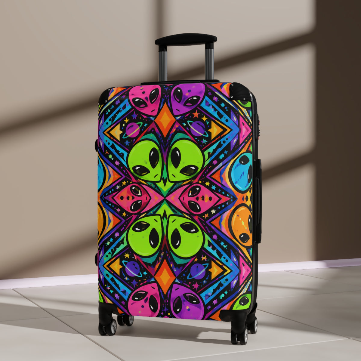 Psychedelic Alien Pattern Suitcase — Colorful Travel Carry-On