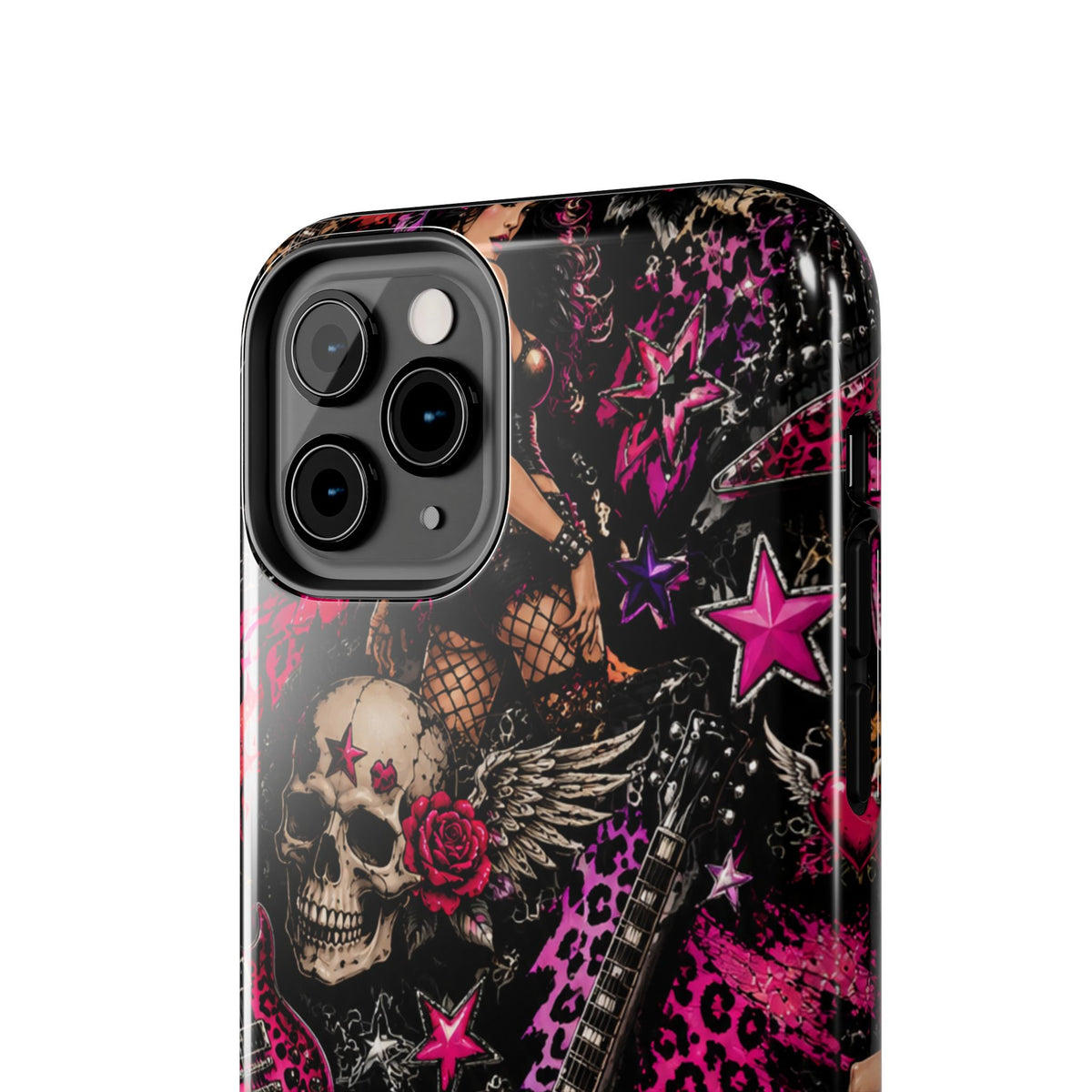 Rock Skull Guitar Phone Case — Edgy Pink Skull & Roses Tough Phone Case