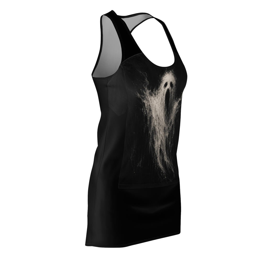 Ghost Silhouette Racerback Dress — Spooky Halloween Black AOP Women's Dress