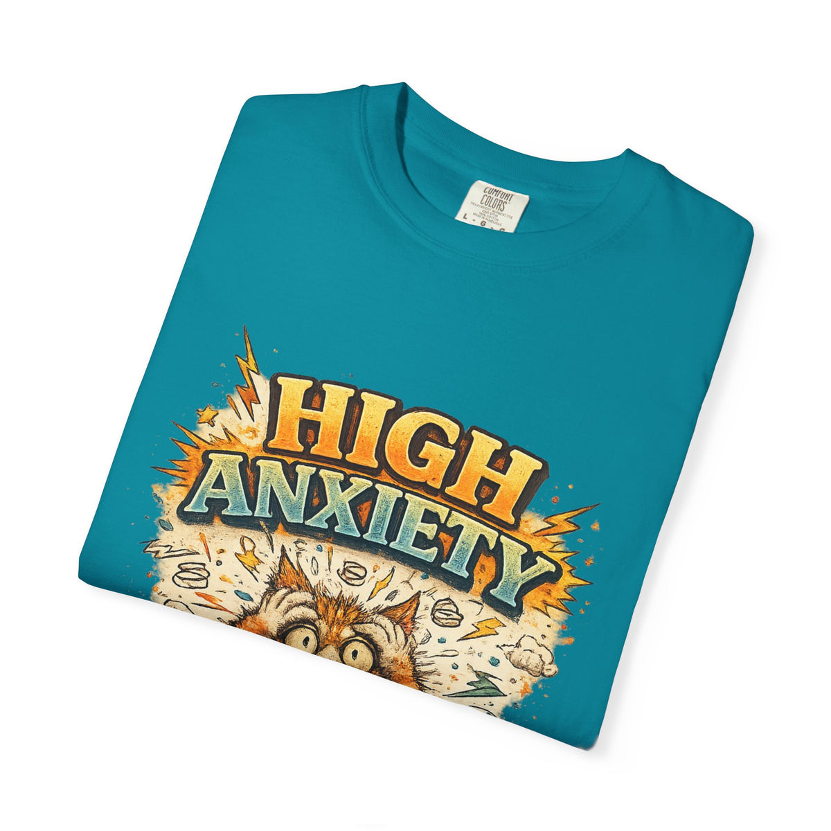 High Anxiety Cat Illustration T-shirt | Nervous Kitty Graphic Tee