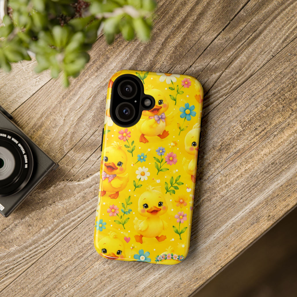 Cute Yellow Duck Pattern Phone Case — Floral Baby Duck Tough Case