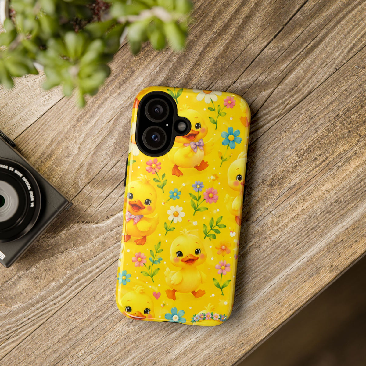 Cute Yellow Duck Pattern Phone Case — Floral Baby Duck Tough Case