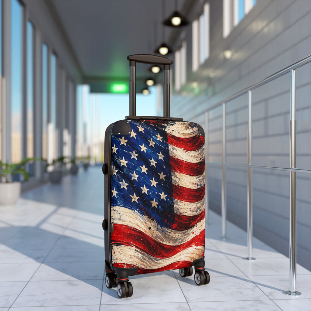 American Flag Carry-On Suitcase — Vintage USA Patriotic Luggage