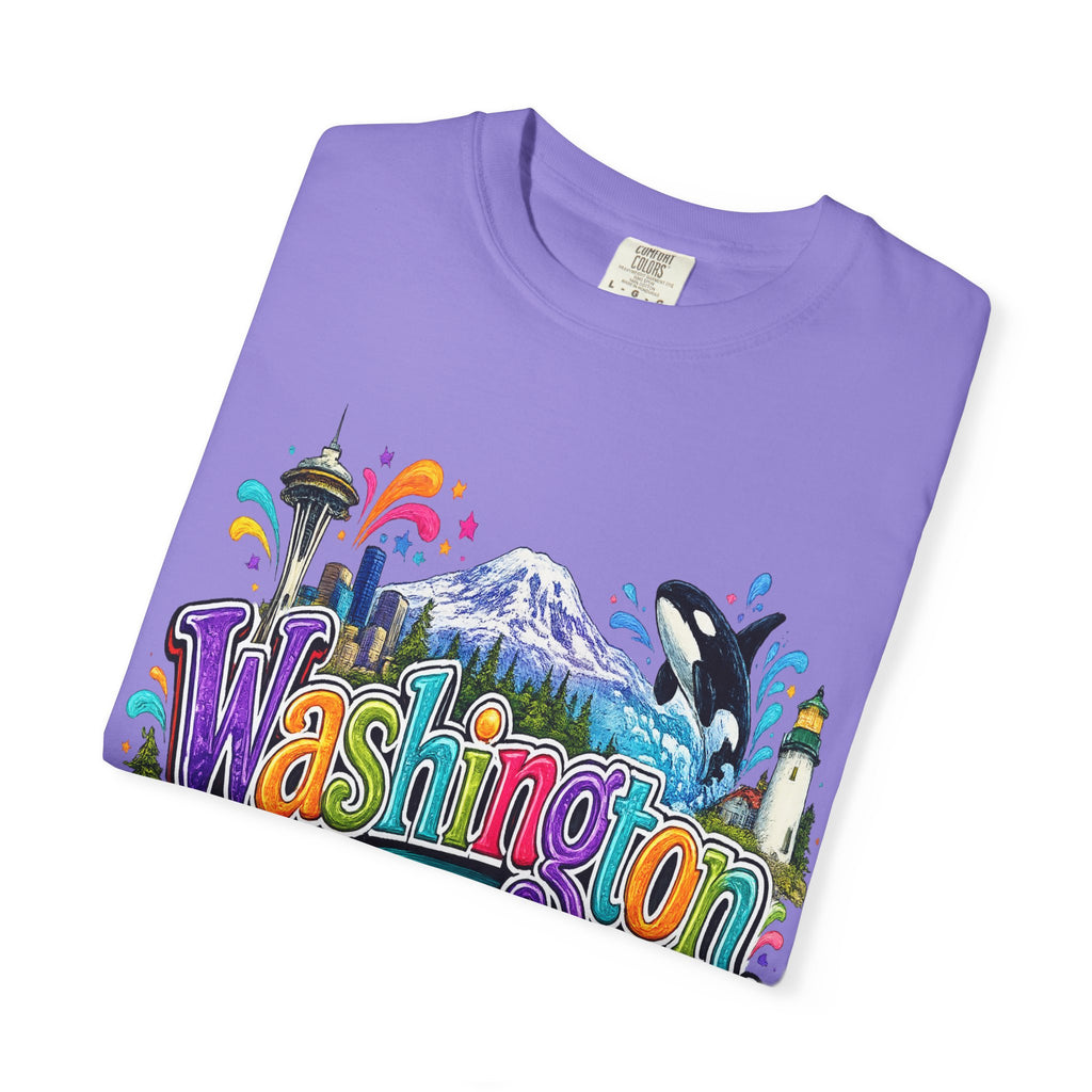 Washington State Scene T-shirt | Seattle Skyline, Orca, Apples