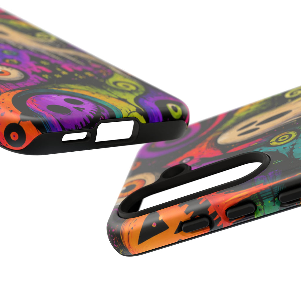 Halloween Ghost Phone Case — Colorful Spooky Skull & Haunted House Tough Case