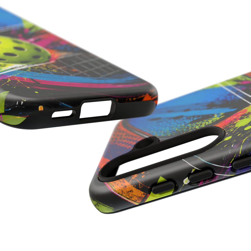 Pickleball Phone Case – Neon Paddle & Ball Splash Tough Case