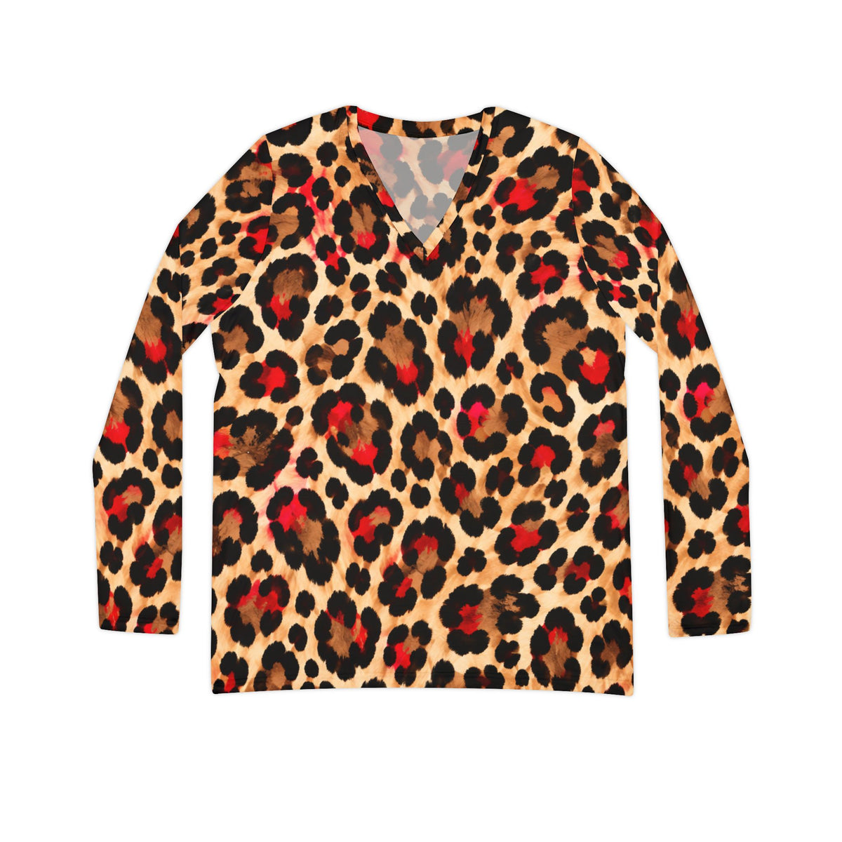 Leopard Print V-Neck Long Sleeve Top
