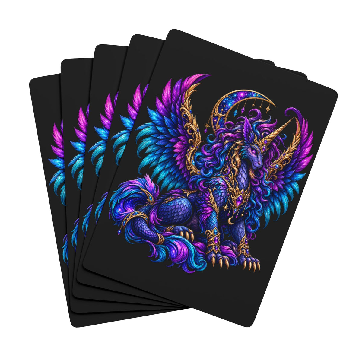 Mystic Pegasus Poker Playing Cards — Vibrant Purple Unicorn Deck - Black