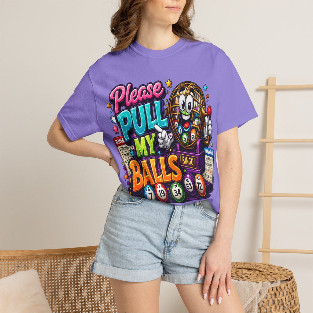 Please Pull My Balls bingo T-Shirt | Funny Lottery Ball Cartoon
