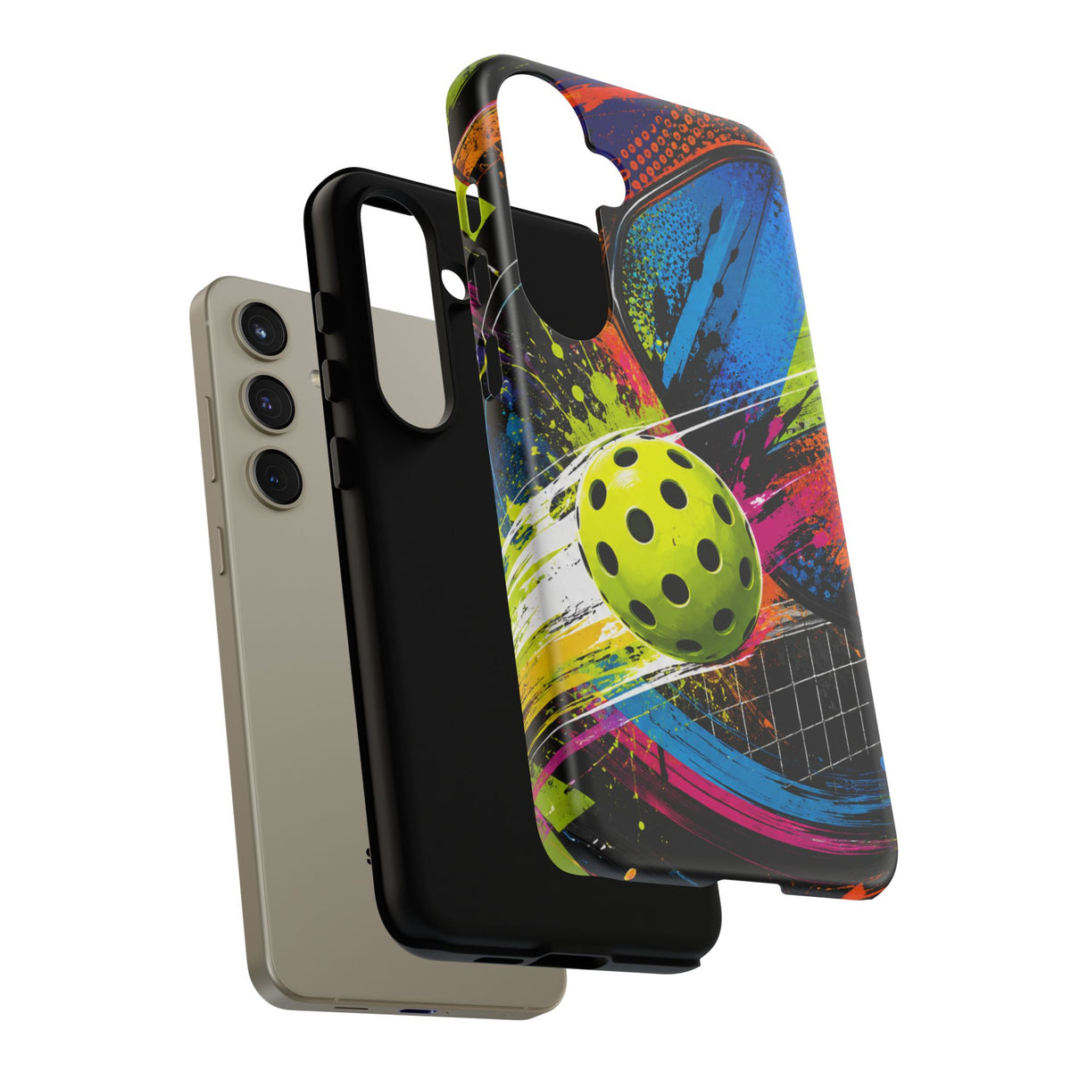 Pickleball Phone Case – Neon Paddle & Ball Splash Tough Case