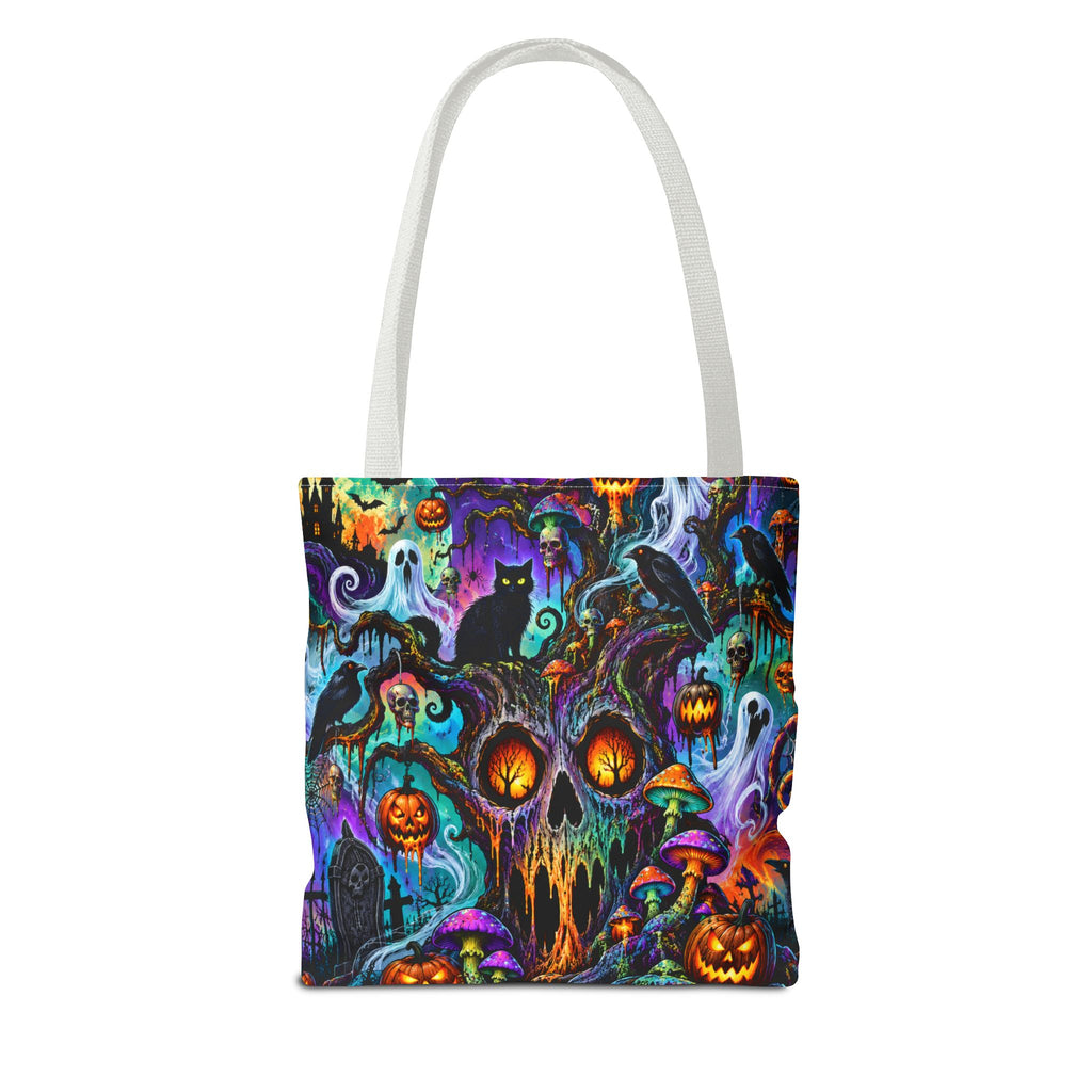 Halloween Haunted Pumpkin Tote Bag — Spooky Cat & Ghosts All-Over Print