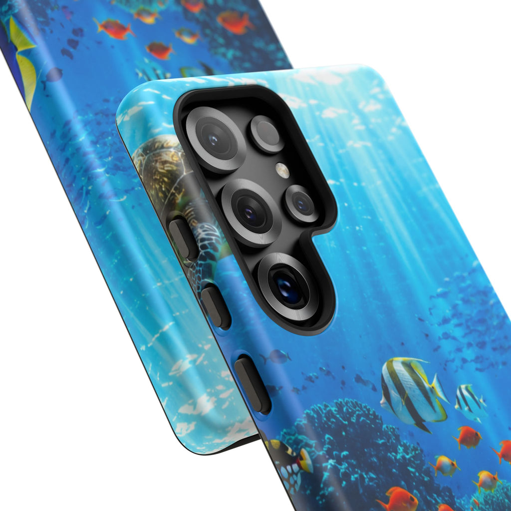 Underwater Ocean Life Tough Phone Case — Coral Reef & Sea Turtle Protective Cover