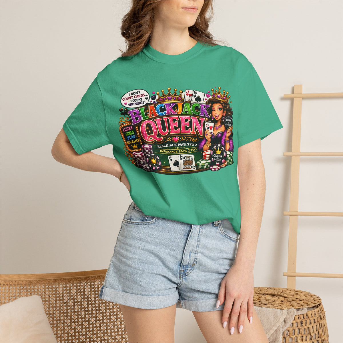 Blackjack Queen T-shirt | Casino Card Dealer Illustration