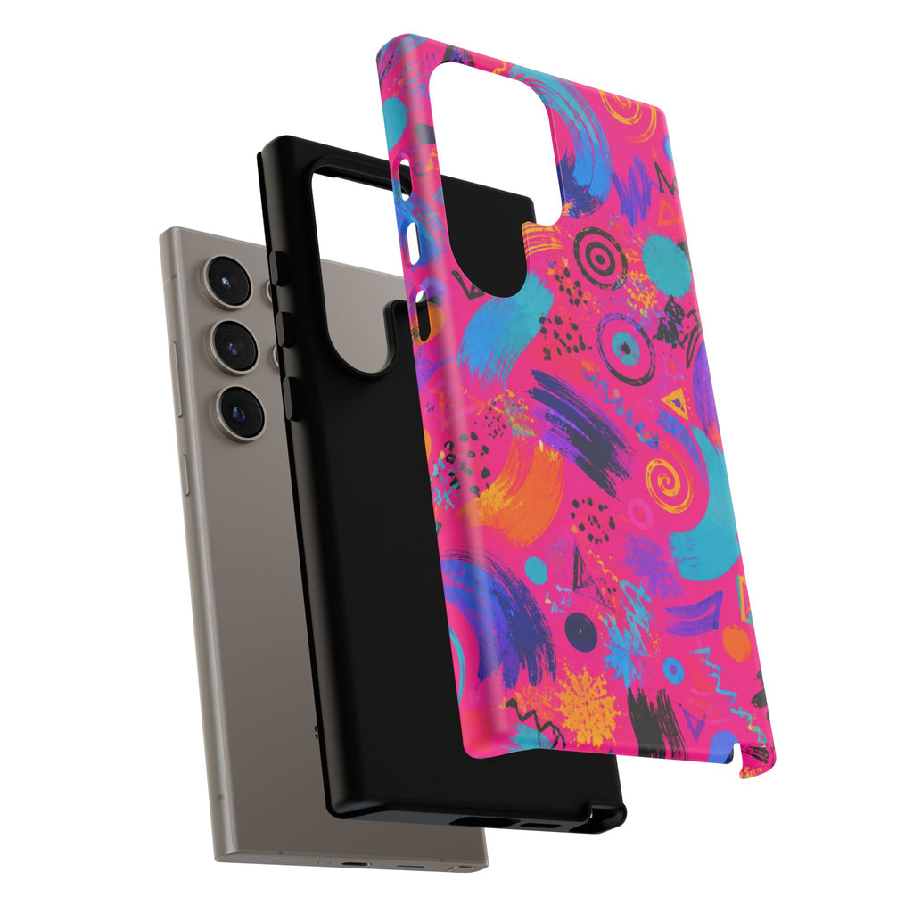 Neon Retro Abstract Tough Phone Case — 80s Brushstroke Pattern