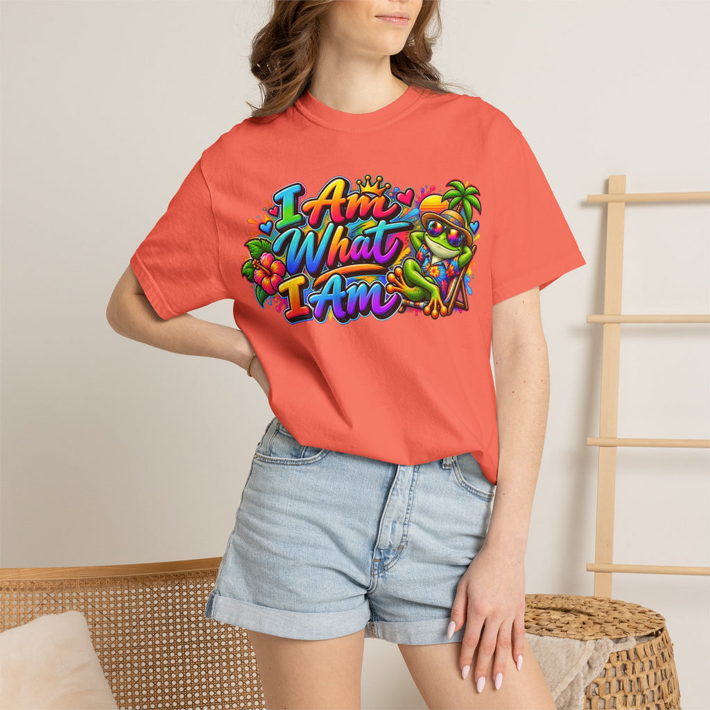 T-Shirt — "I Am What I Am" Colorful Tropical Frog Graphic Tee