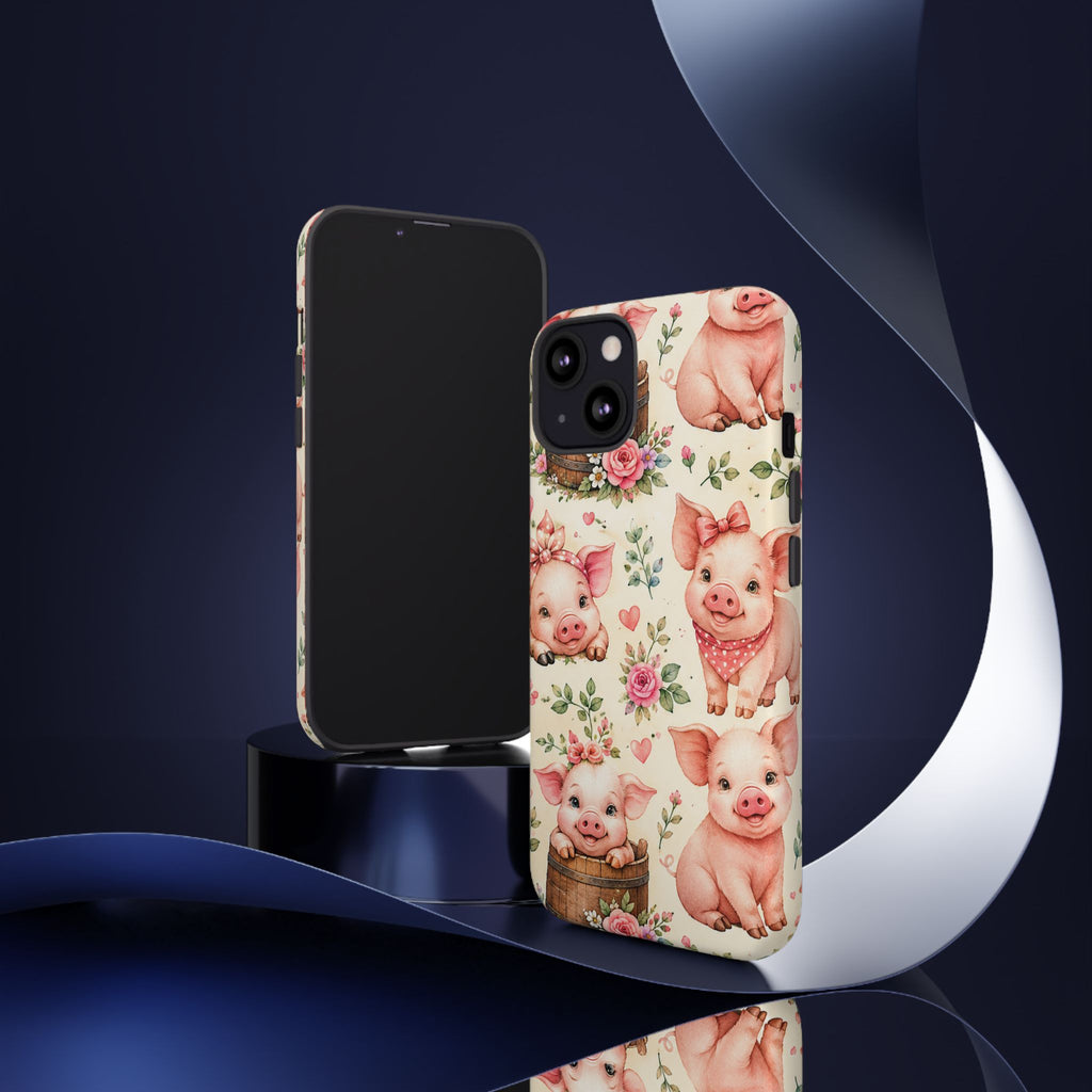 Cute Pink Piglet Phone Case — Vintage Floral Farm Animal iPhone Cover