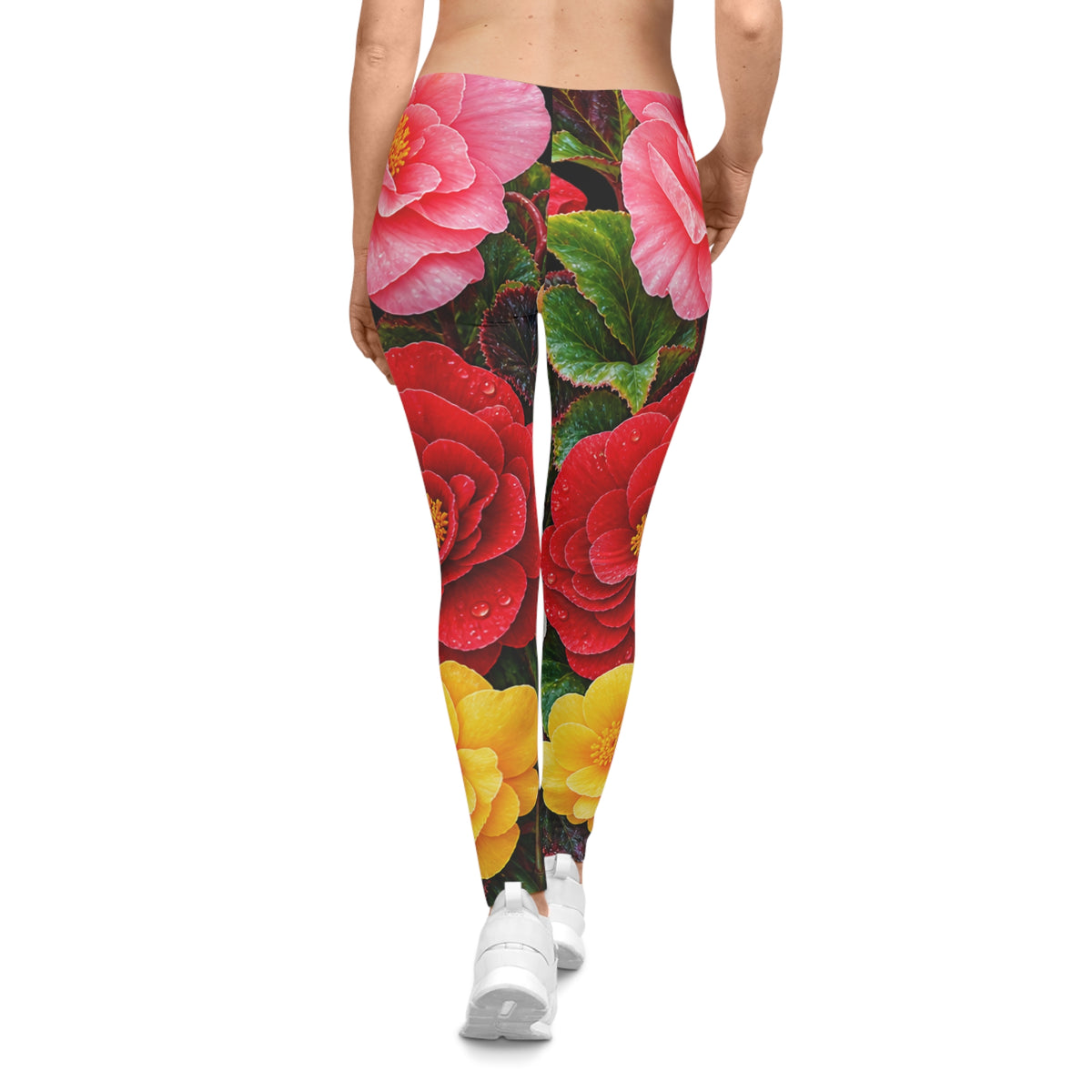 Floral Camellia Print Leggings — Colorful Botanical All-Over Print