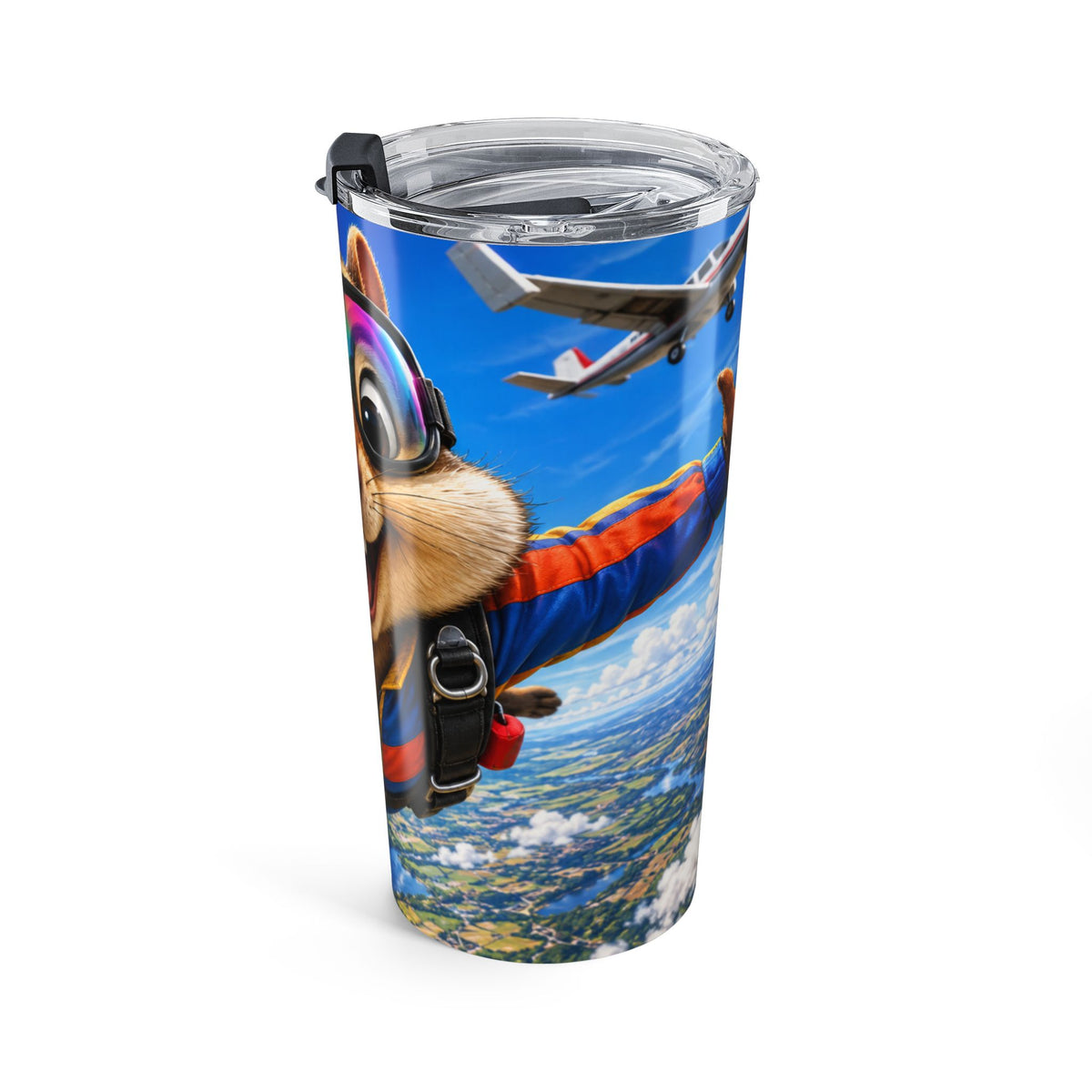 20oz Skydiving Chipmunk Tumbler — Cute Adventure Travel Drinkware