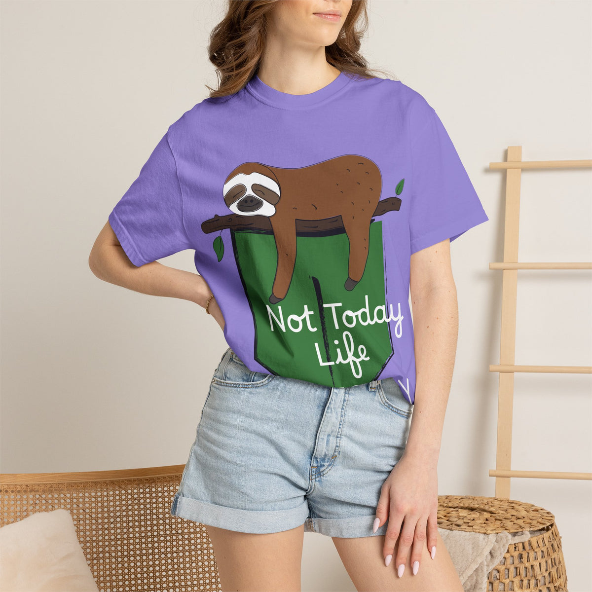 Sloth Pocket Tee — "Not Today" Lazy Sloth Graphic T-Shirt
