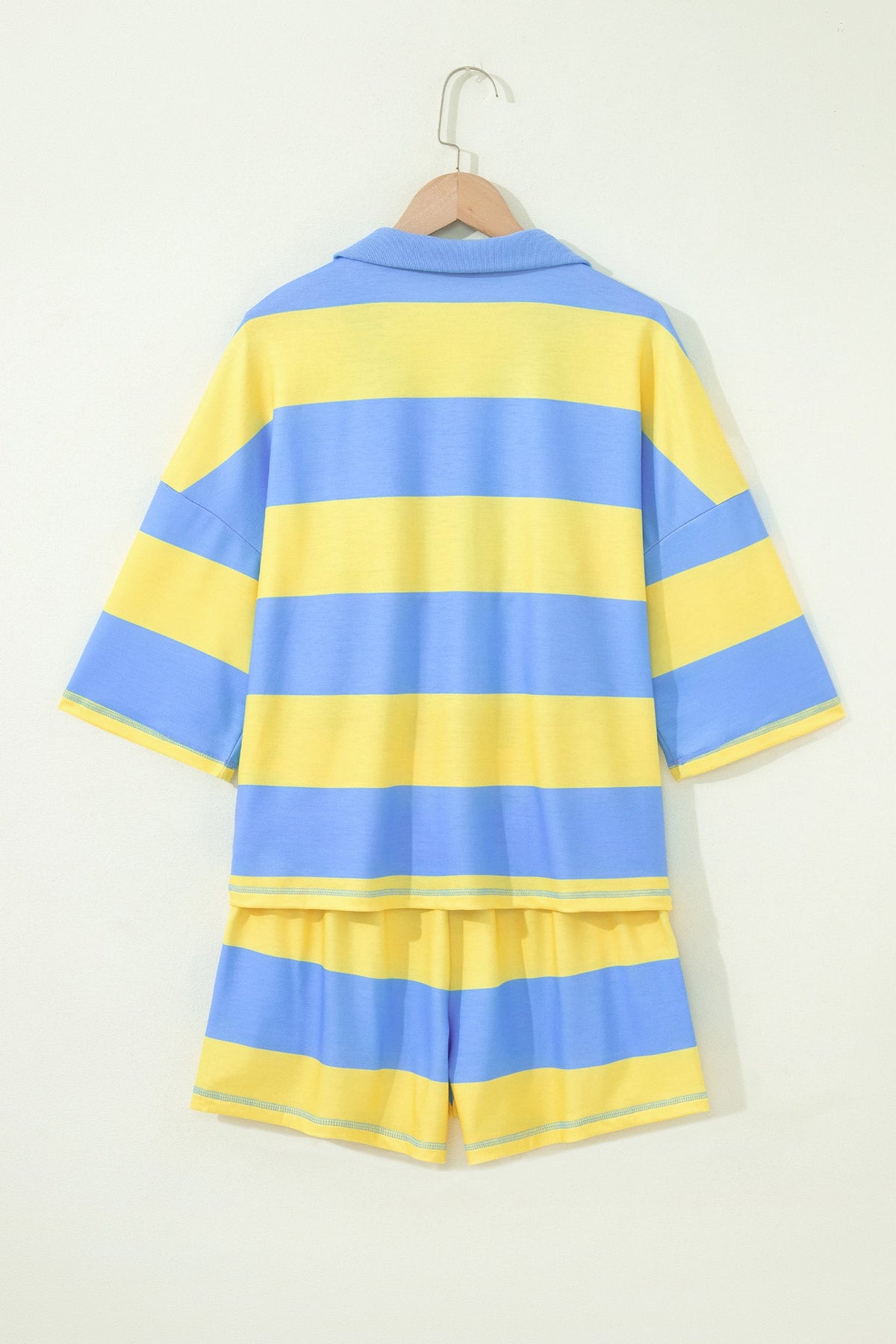 Stripe Half Zip Tee & Elastic Shorts Set