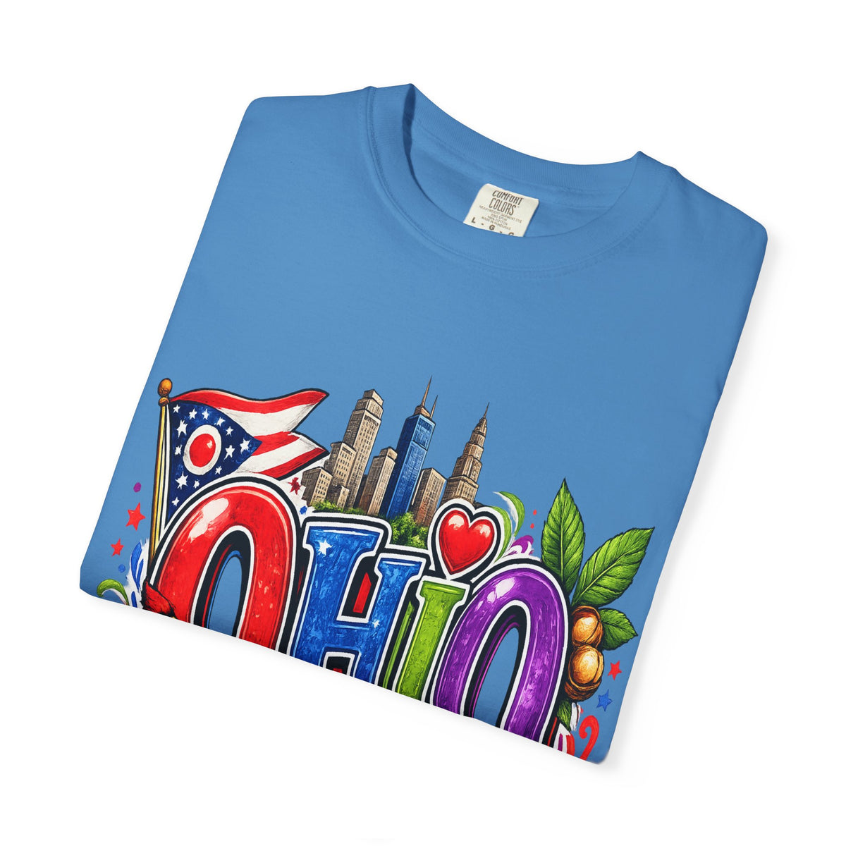 Ohio State Skyline Graphic T-shirt | State Flag Floral Design