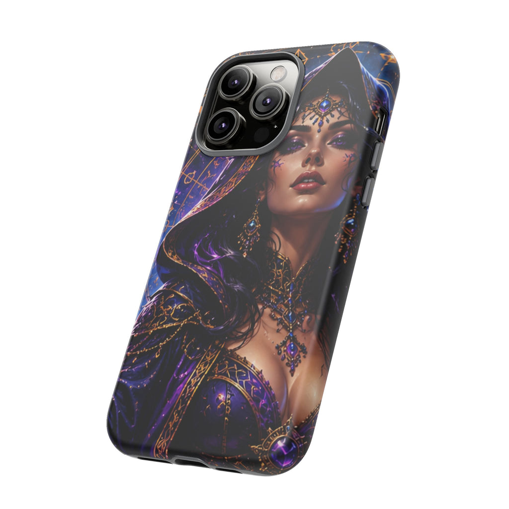 Phone Case — Mystical Sorceress Art Protective Tough Case (Astrology, Purple Hooded Witch)