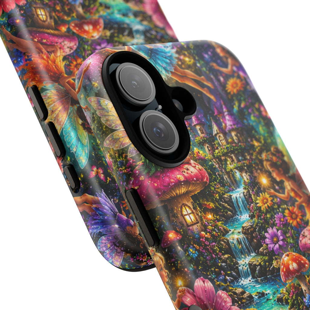 Fairy Garden Tough Phone Case — Whimsical Cottage, Waterfall & Mushroom Artwork