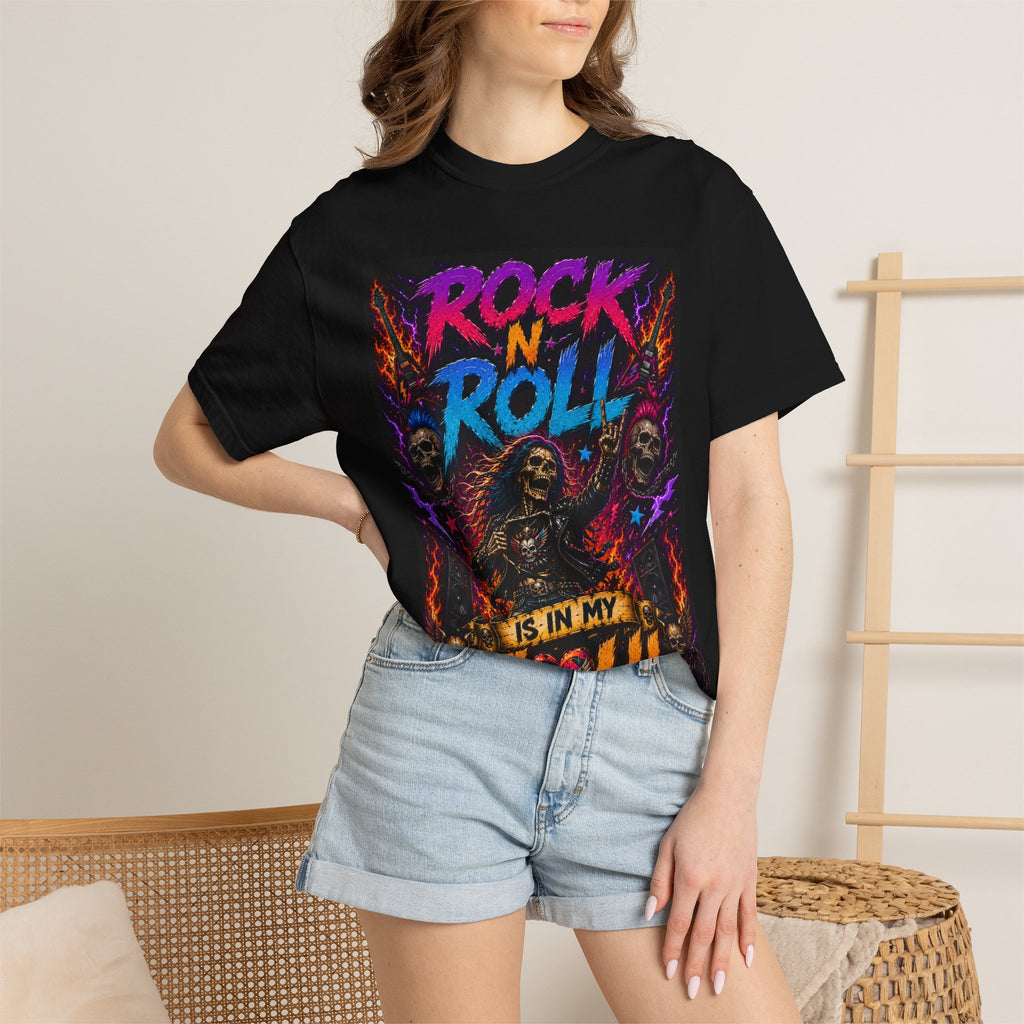 Rock N Roll Is In My Soul T-Shirt | Retro Neon Guitar Skull Design