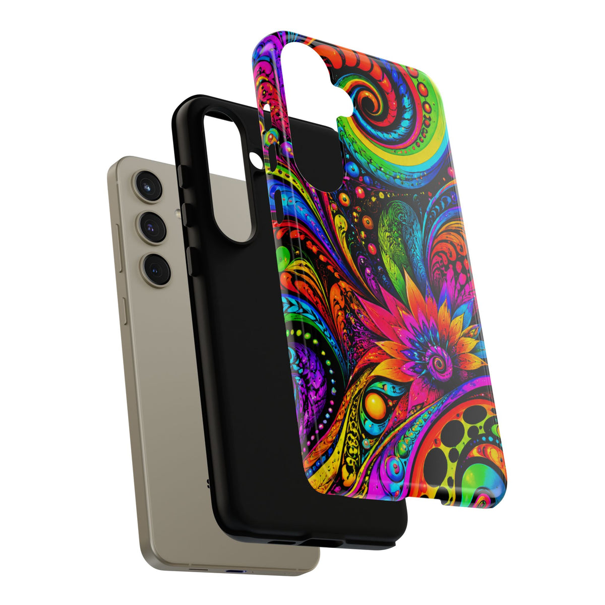 Psychedelic Floral Phone Case — Vibrant Swirl Tough Protective Cover