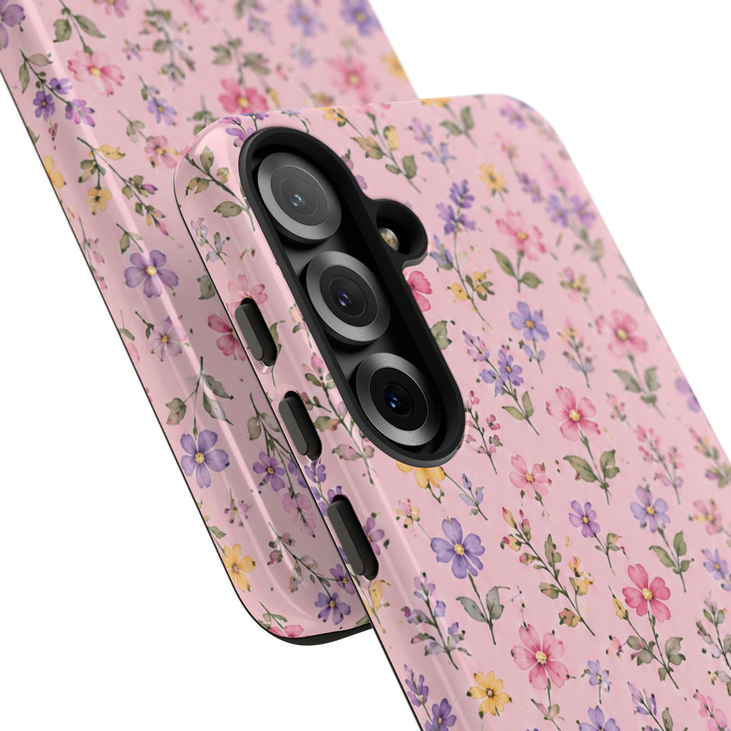 Floral Pink Tough Phone Case — Pastel Wildflower Protective Case