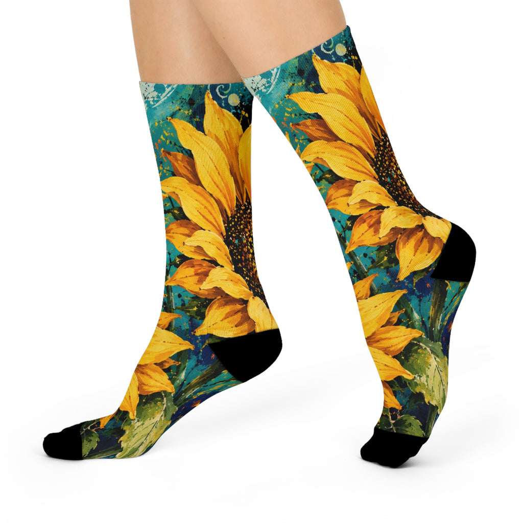 Sunflower Art Crew Socks — Vibrant Floral Cushioned Socks