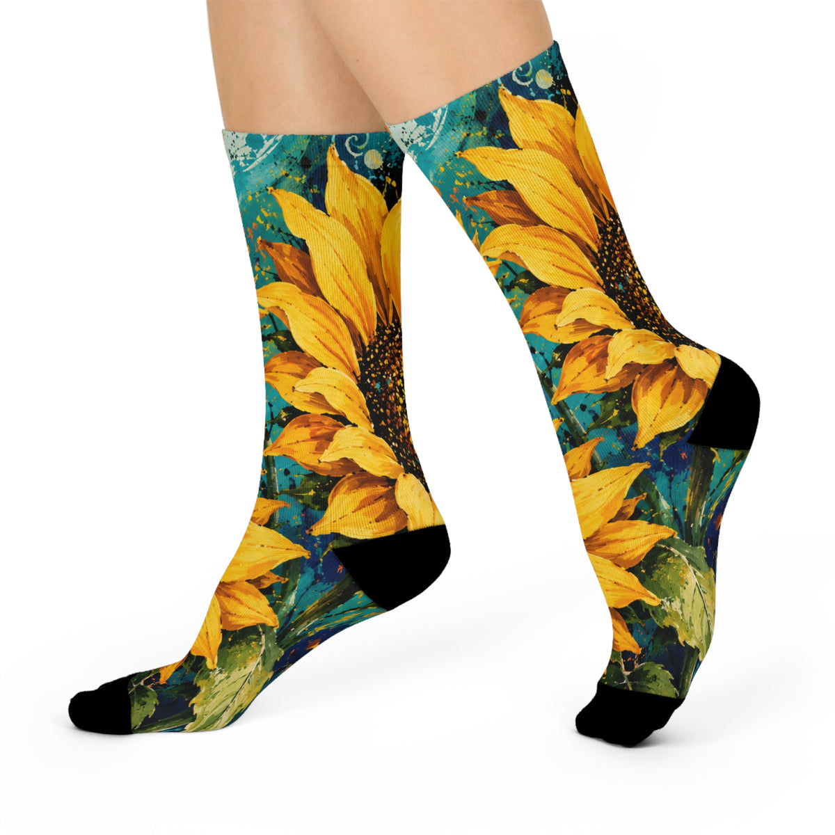 Sunflower Art Crew Socks — Vibrant Floral Cushioned Socks
