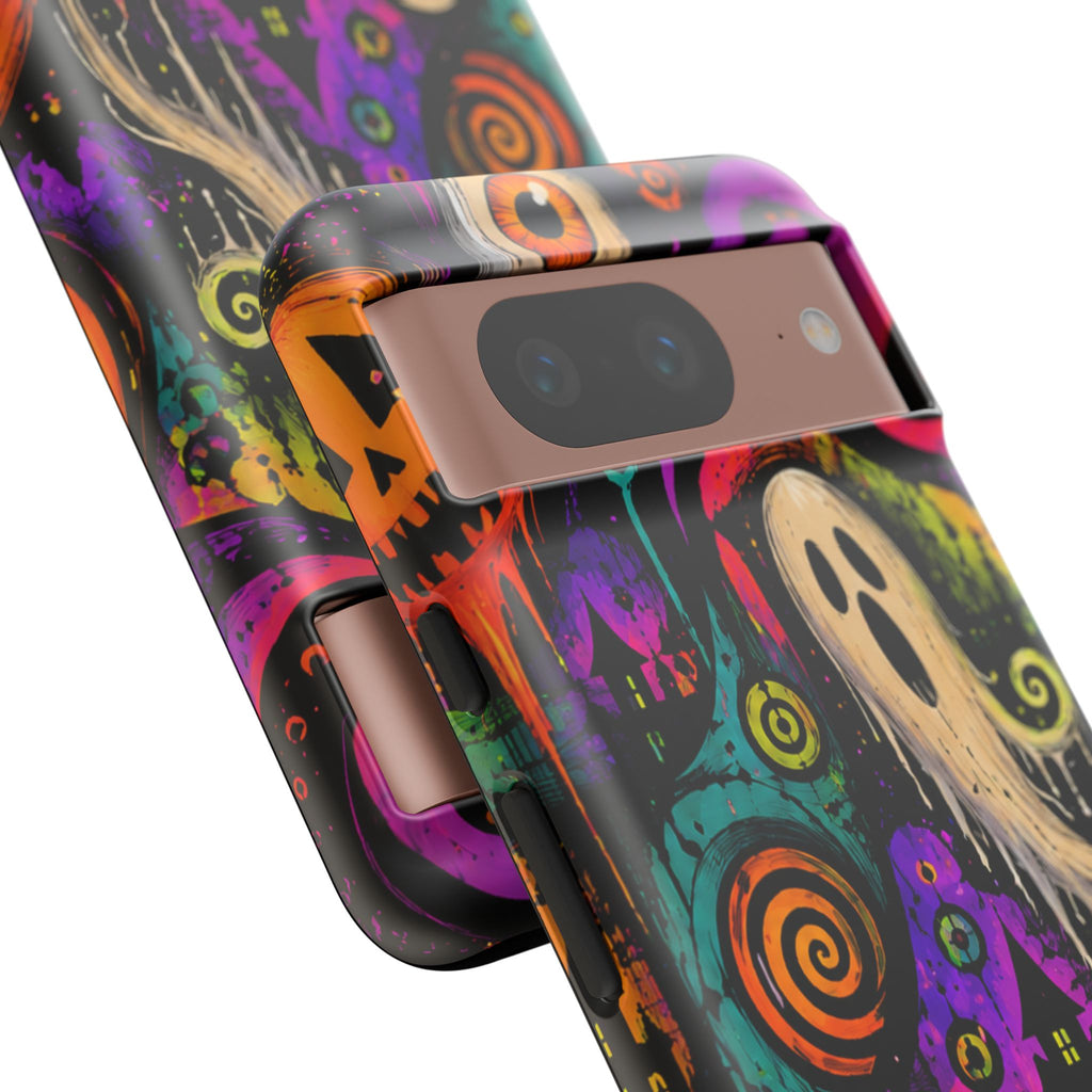 Halloween Ghost Phone Case — Colorful Spooky Skull & Haunted House Tough Case