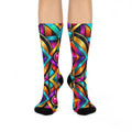 Colorful Geometric Pattern Cushioned Crew Socks | Vibrant Stained-Glass Style