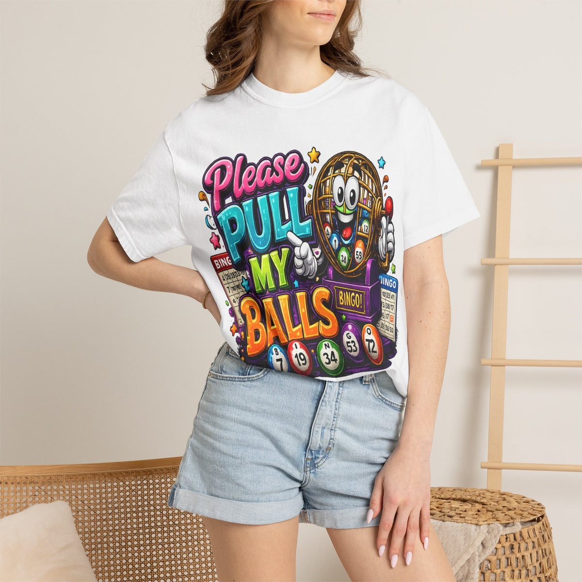 Please Pull My Balls bingo T-Shirt | Funny Lottery Ball Cartoon