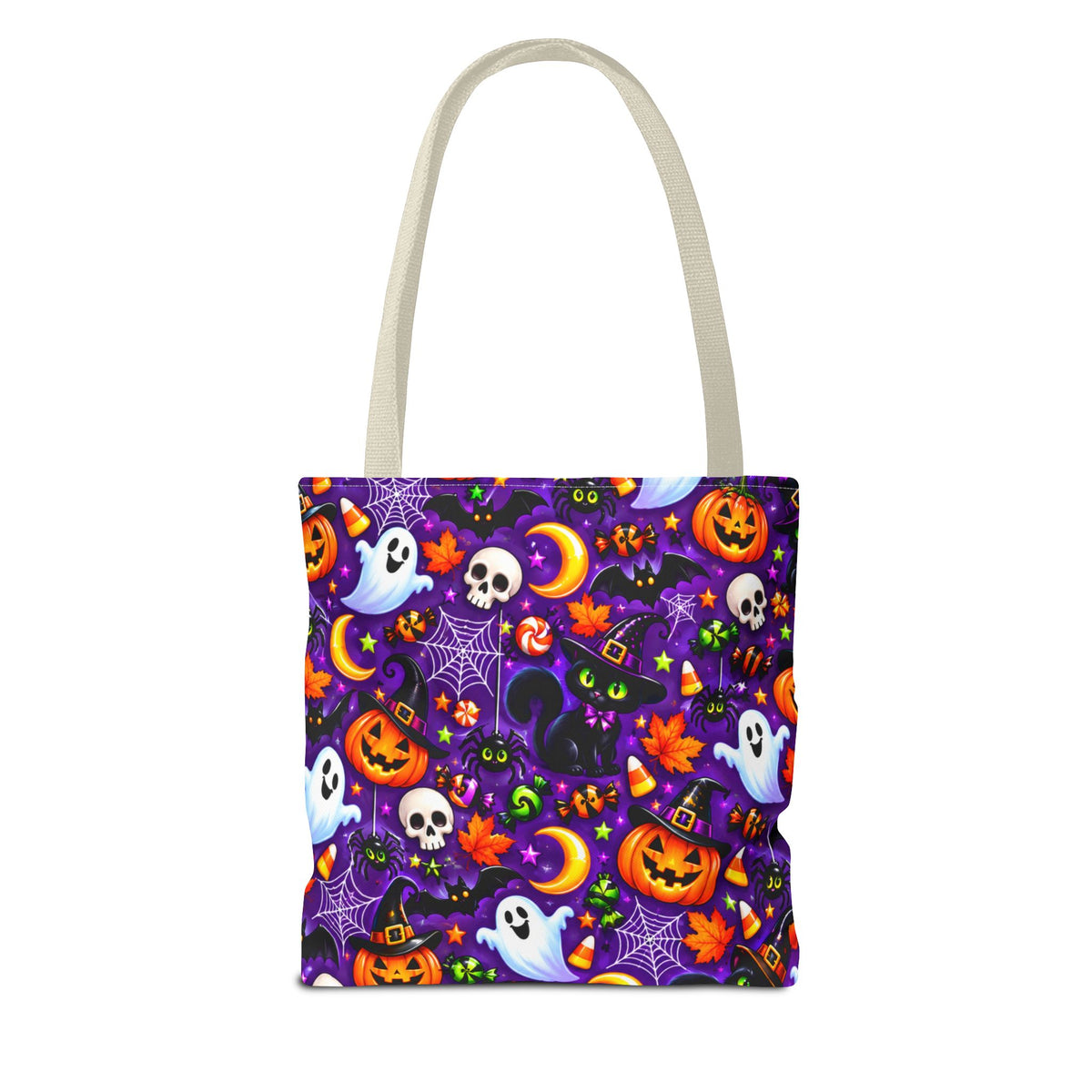 Halloween Pattern Tote Bag — Cute Ghosts, Pumpkins & Skulls All-Over Print