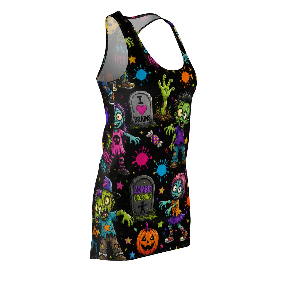 Zombie Kids Halloween Racerback Dress — "Zombies Just Wanna Have Fun" All-Over Print