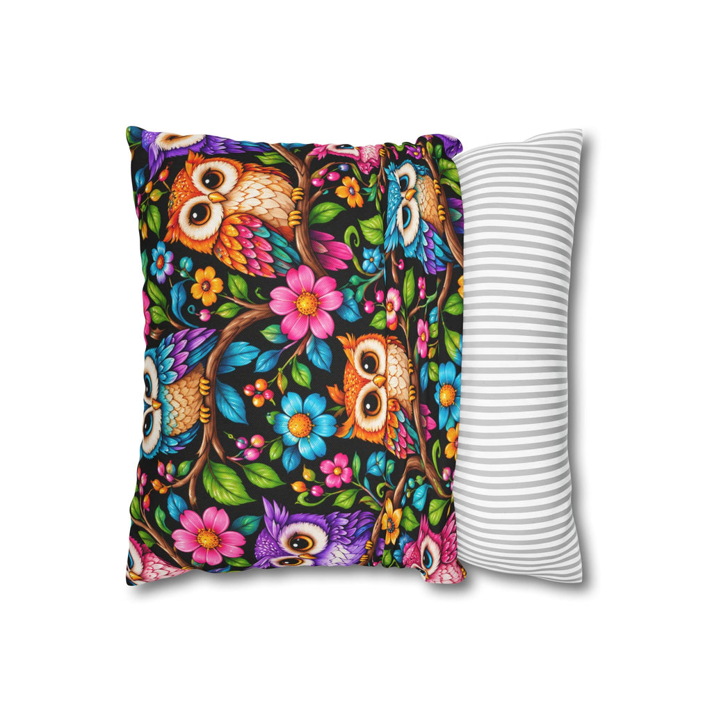 Colorful Owl Floral Throw Pillowcase
