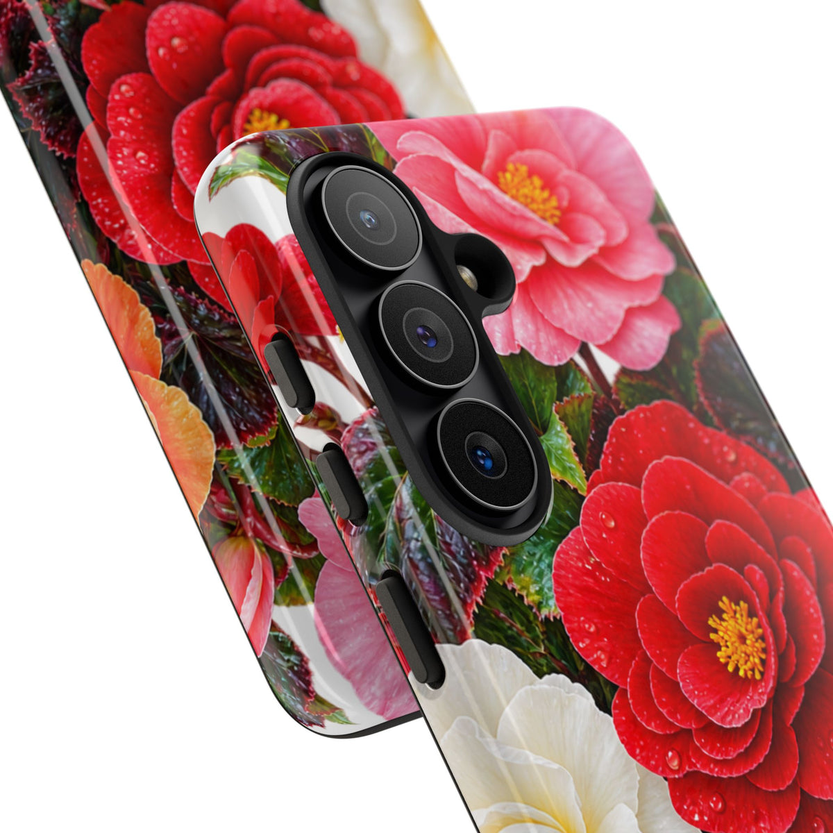 Floral Begonia Phone Case — Vibrant Red, Pink & Yellow Blossom Protective Cover