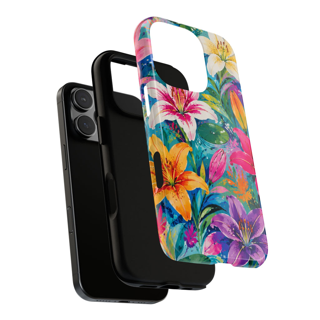 Floral Lily Tough Phone Case — Colorful Tropical Flower Protective Cover