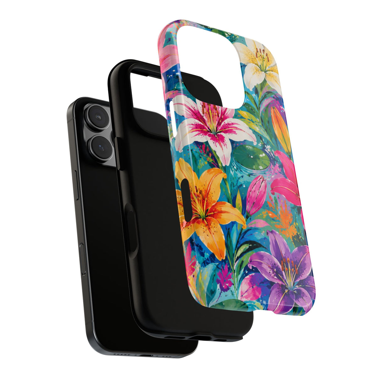 Floral Lily Tough Phone Case — Colorful Tropical Flower Protective Cover