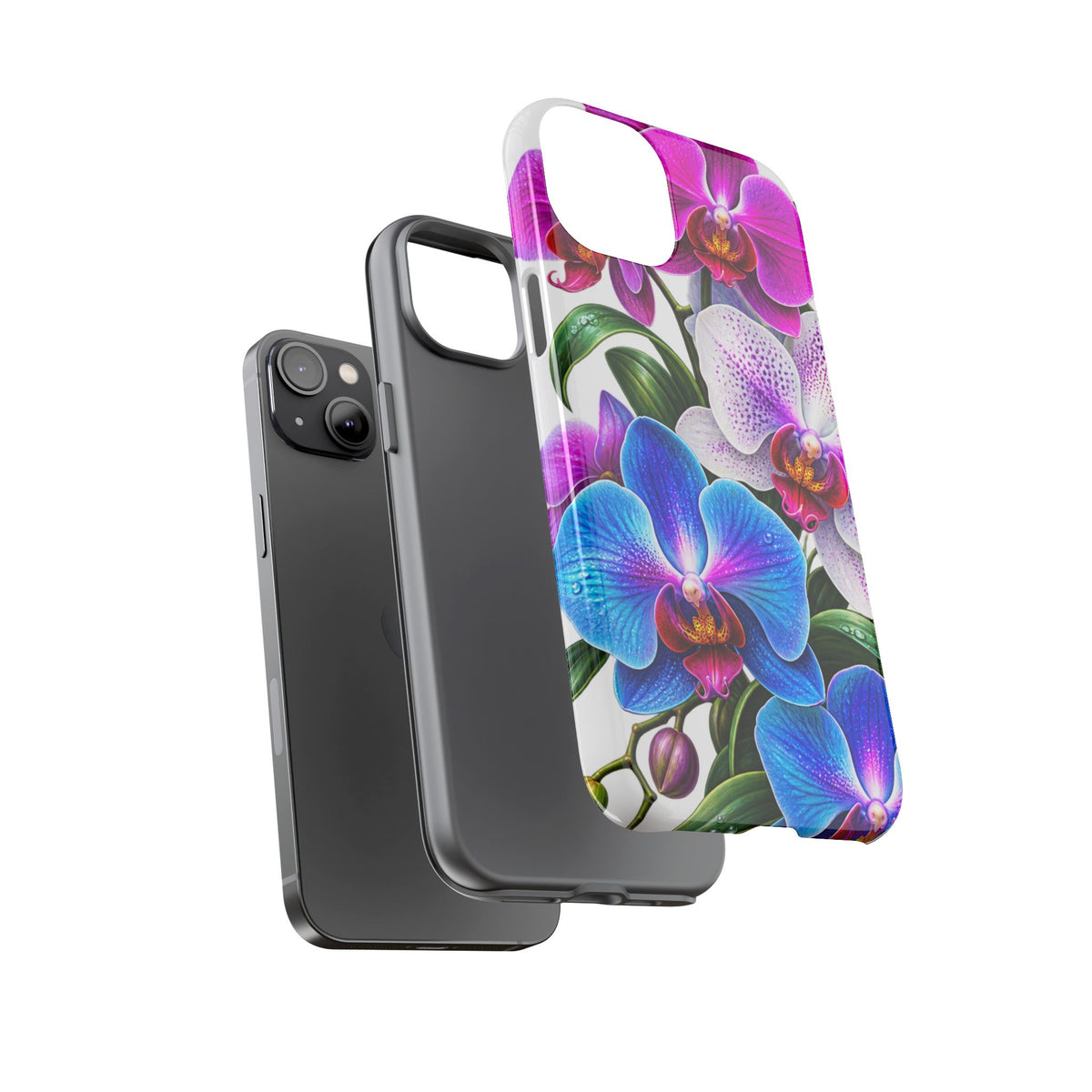 Orchid Floral Tough Phone Case – Vibrant Blue & Pink Orchid Protective Cover