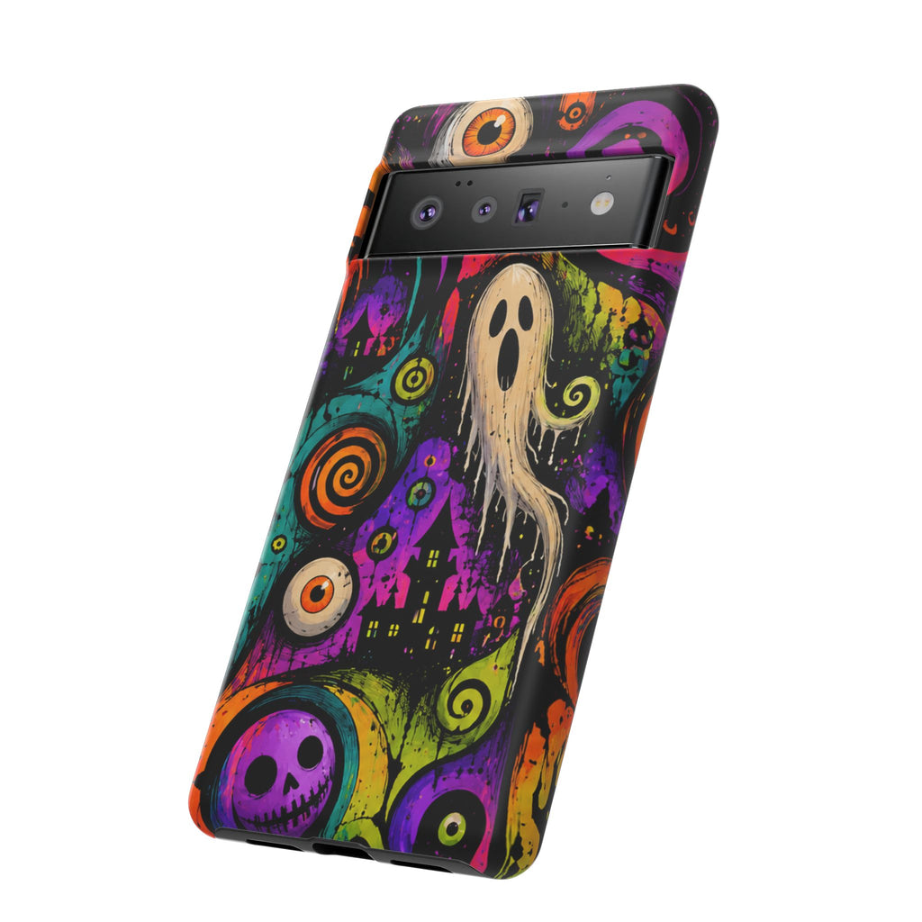 Halloween Ghost Phone Case — Colorful Spooky Skull & Haunted House Tough Case