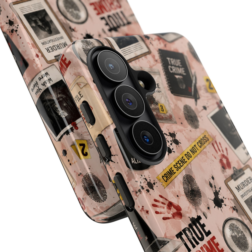 True Crime Pattern Phone Case – Detective Evidence, Crime Scene Tape & 'True Crime' Design
