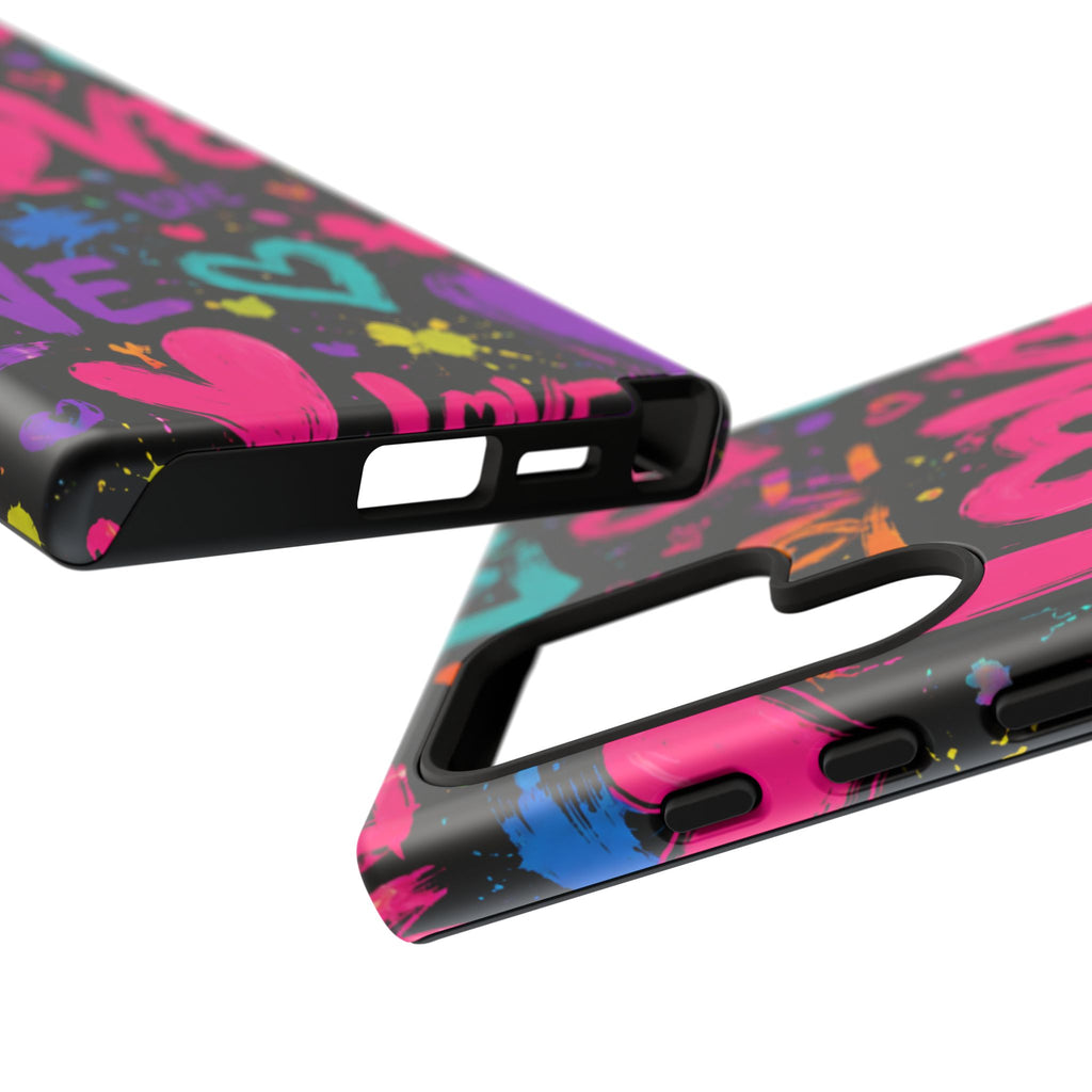 Phone Case — Neon Graffiti "Love" Hearts Protective Tough Case